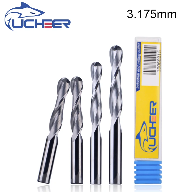 UCHEER 1 шт. 3 175 мм 2 канавки спиральная шаровая Концевая фреза ЧПУ фрезы для дерева
