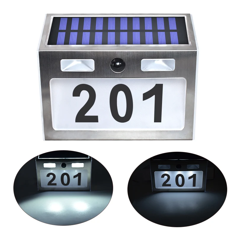 Solar Powered LED House Address Number Stainless Steel Doorplate Light With Motion Sensor For Garden Home Yard Door | Лампы и