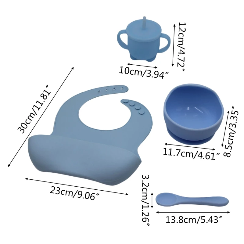 

4 Pcs Baby Silicone Bibs Sucker Bowl Spoon Straw Cup Set Training Feeding Food Utensil Dishes Tableware Kit for Newborn