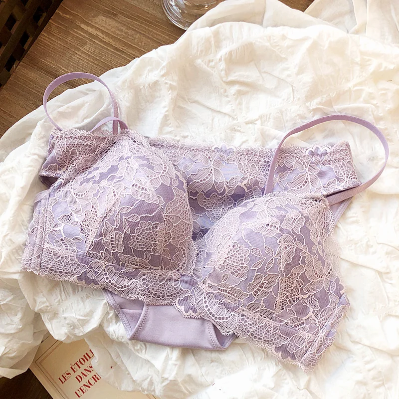 underwear sets sale French Underwear Sexy Lace Bra Set Women's Rimless Girl Super Light Triangle Cup Push up Bralette And Panties Sleepwear Sets sexy bra and panty