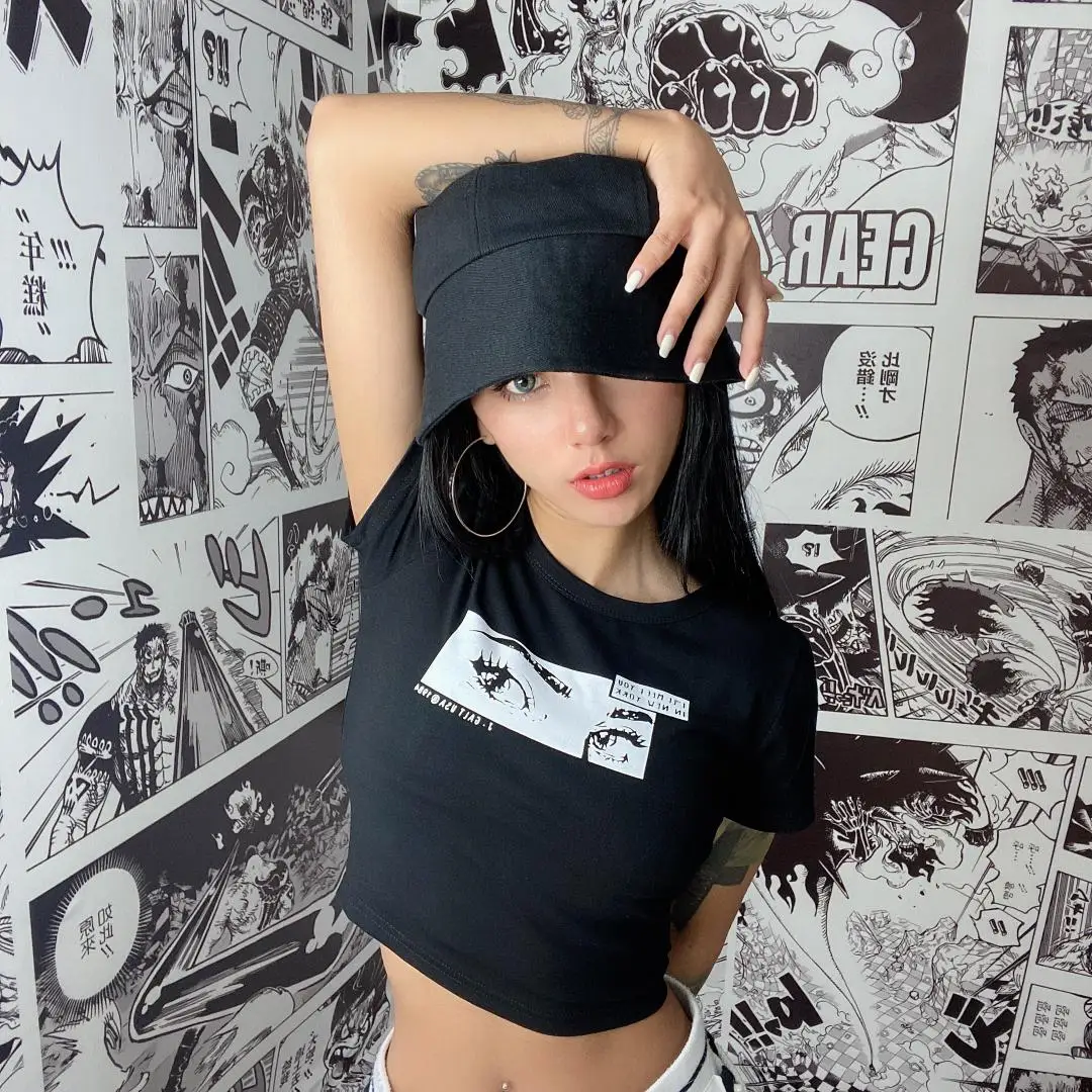 С принтом глаза Arthoe стиль укороченный топ из хлопка сексуальные футболка Street Tumblr