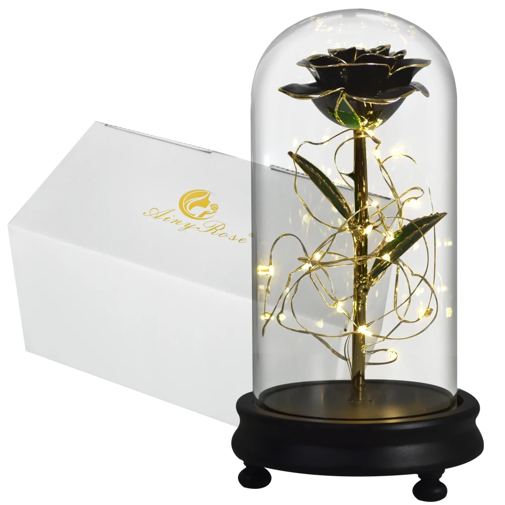 

Красавица и Чудовище 24-каратное золото мерцание розы светодиодный светильник искусственный цветок в стеклянном куполе свадебный подарок н...