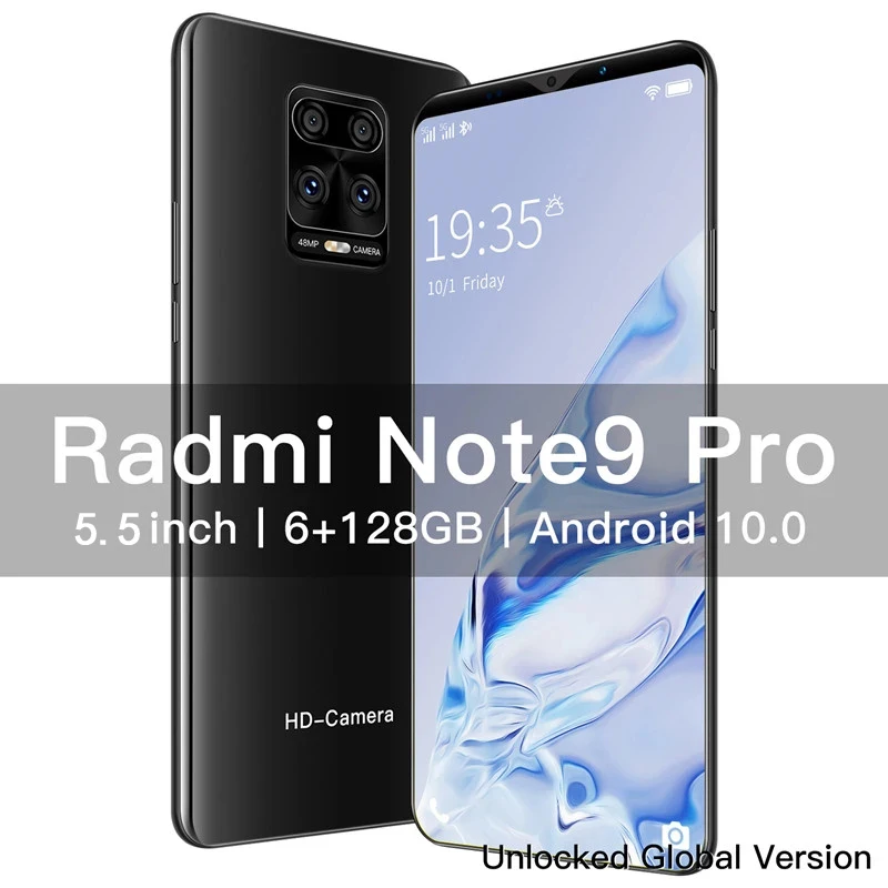 

Global Version Note9 Pro 5.5inch Smartphone 8GB+256GB ROM 24+48MP Face ID 2 SIM Google Play GPS Unloeked 5G Mobile Andorid Phone