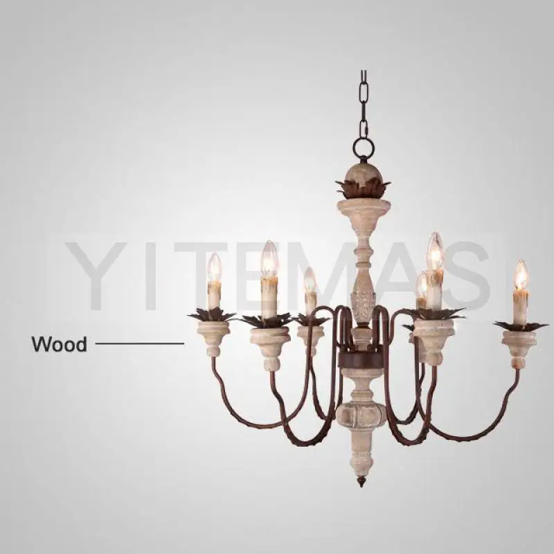 Винтажная белая деревянная люстра 6 свет Ретро французский стиль Скандинавская