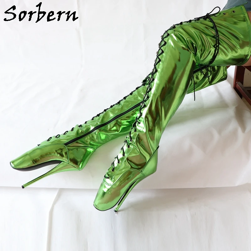 

Sorbern Metallic Green Mid Thigh Boots Women Ballet Stilettos 18Cm Women'S Shoes 44 Custom Leg Measurement Footwear Sm Boot