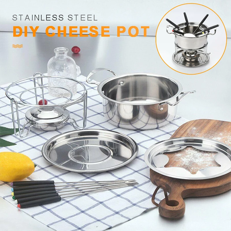 

Stainless Steel Cheese Chocolate Fondue Melting Pot Set w/ 6 Forks