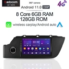 Автомобильный DVD-плеер, 720P IPS 360, камера Carplay 6 ГБ + 128G, Android 11,0, GPS-карта, Wi-Fi, стерео RDS-радио для KIA K2, RIO 4, X-line 2020, 2021