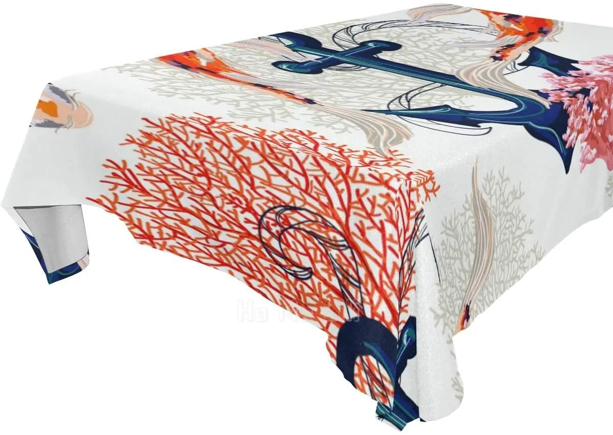 

Anchor Fish Rectangular Table Cloth Wedding Party Restaurant Picnic Kitchen Washable