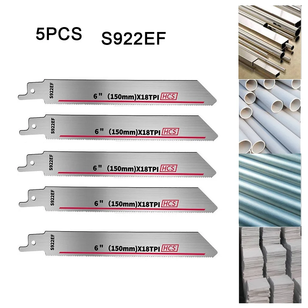 

5 Pcs S922EF Reciprocating Saw Blade Cutter Power Tool Accessory Wood Plastic Metal Pipe PVC Pipe Cutting Jigsaw