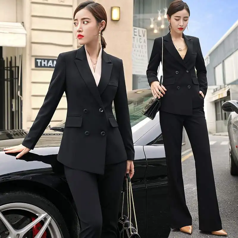 

Womens Black White Red Business Formal Pant Suits for Women Office Ladies Double Breasted Blazer Pants Women's Work Pantsuit