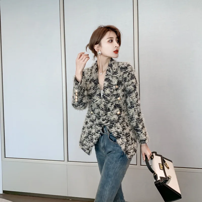 Женское шерстяное пальто модное классическое двубортное короткое на зиму и