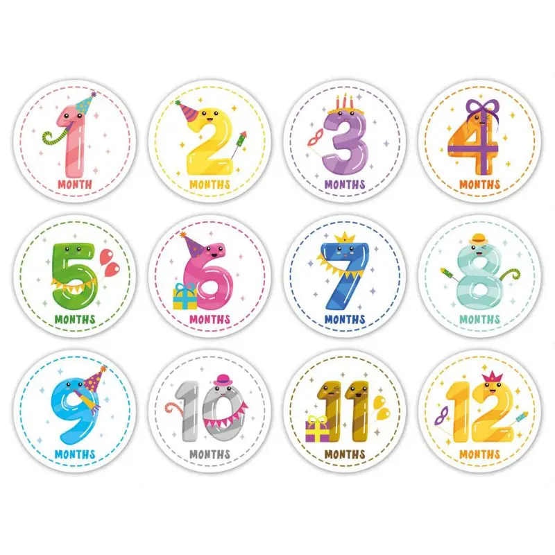 Pegatinas de hitos mensuales para beb&eacute;, calcoman&iacute;as de vientre para reci&eacute;n nacido, regalo de ducha, &aacute;lbum de recortes, recuerdo de foto, 12 Uds.-0