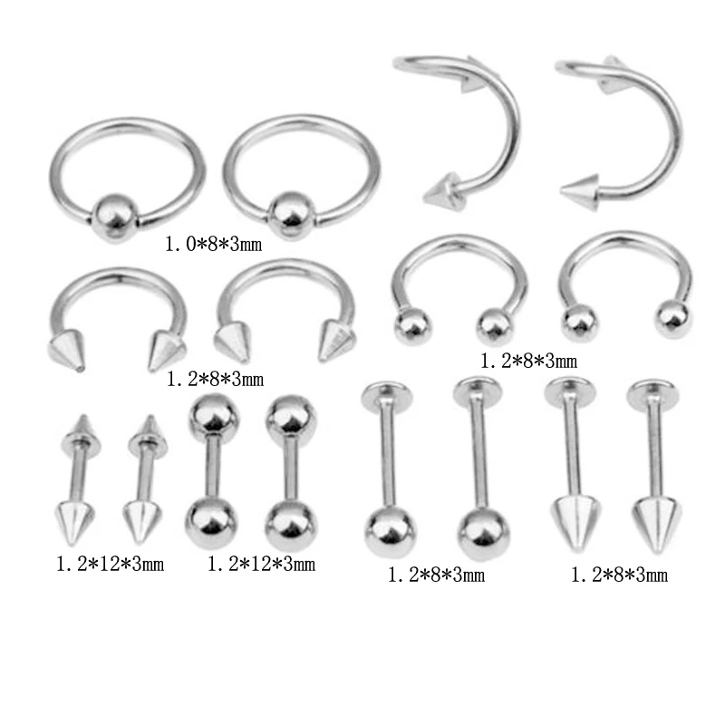 16 Pcs 16 шт., искусственная ноздри, когти, хрящ, шпильки, поддельные перегородки из медицинского титана для носа, кольцо, зажим для тела, на Хооп, спираль, пирсинг, клипса, ювелирные изделия - Окраска металла: 16 Pcs