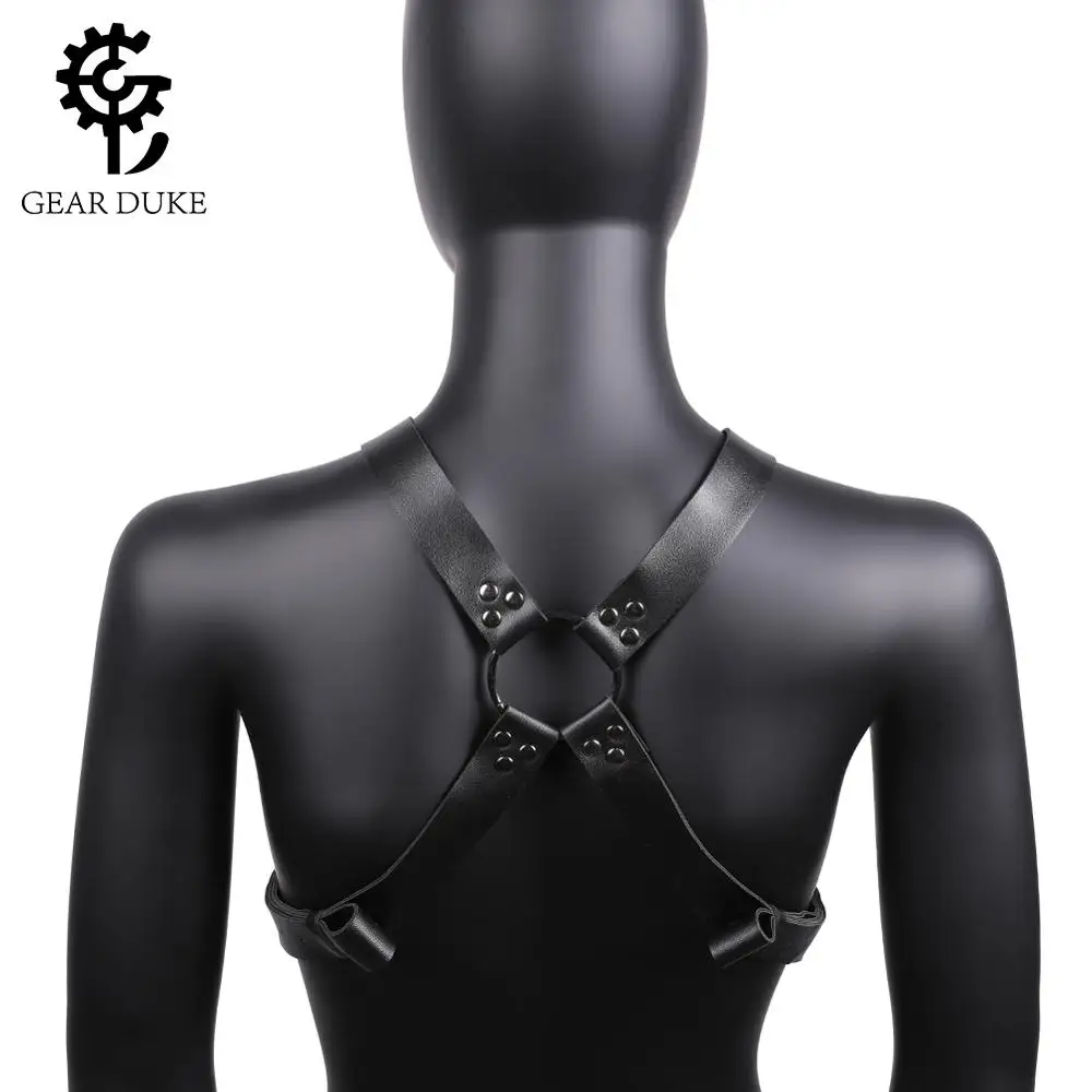 Бюстгальтер с кожаными лямками БДСМ Открытый Топ в готическом стиле бандаж на