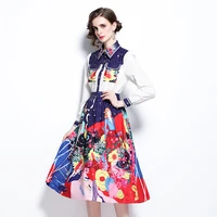 zuoman women autumn elegant print dress shirt high quality office party robe femme runway vintage designer a line vestidos