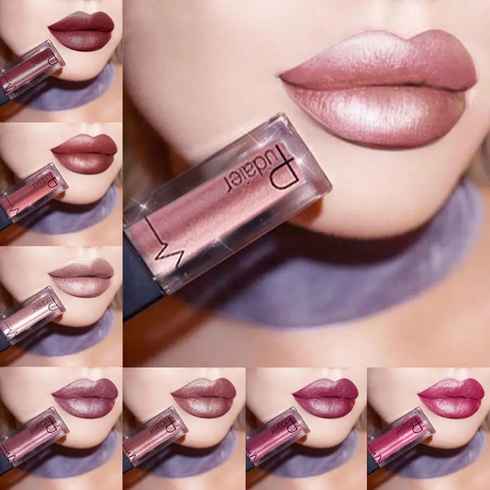 

1PC Metallic Matte Lipgloss Not Fade Not Stick Cup Mouth Lipstick Mositurizing Waterproof Longlasting Sexy Lip Makeup 24 Colors