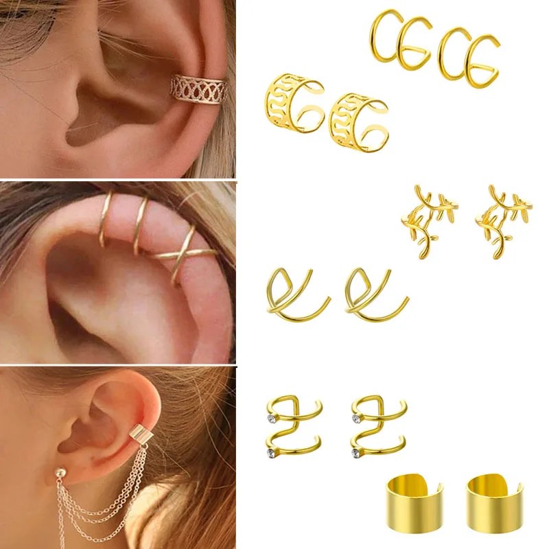 

Манжета для ушей Vienkim с золотыми листьями, не пирсинг, клипсы для ушей, поддельные серьги для хряща, клипсы для женщин и мужчин, оптовая прода...