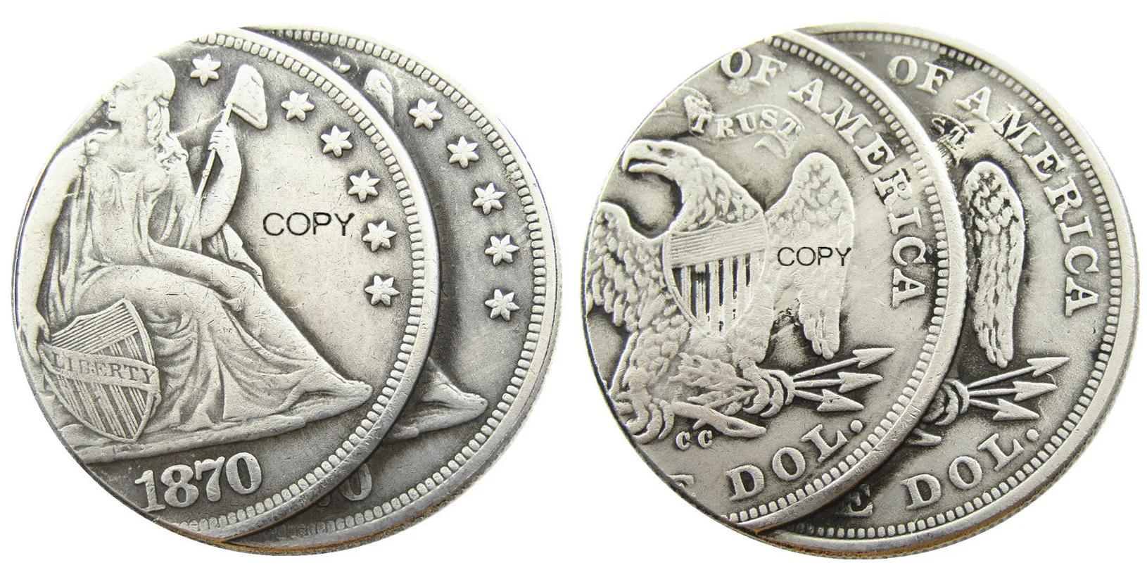 

США 1870 куб. См сидение свобода доллар двойная лица погрешность Посеребренная КОПИЯ монета