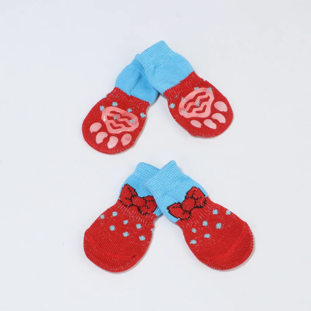 

4pcs/Set Cute Puppy Dog Socks Cartoon Anti Slip Knit Socks Warm Puppy Shoes Small Medium Dogs Boots Pet Product