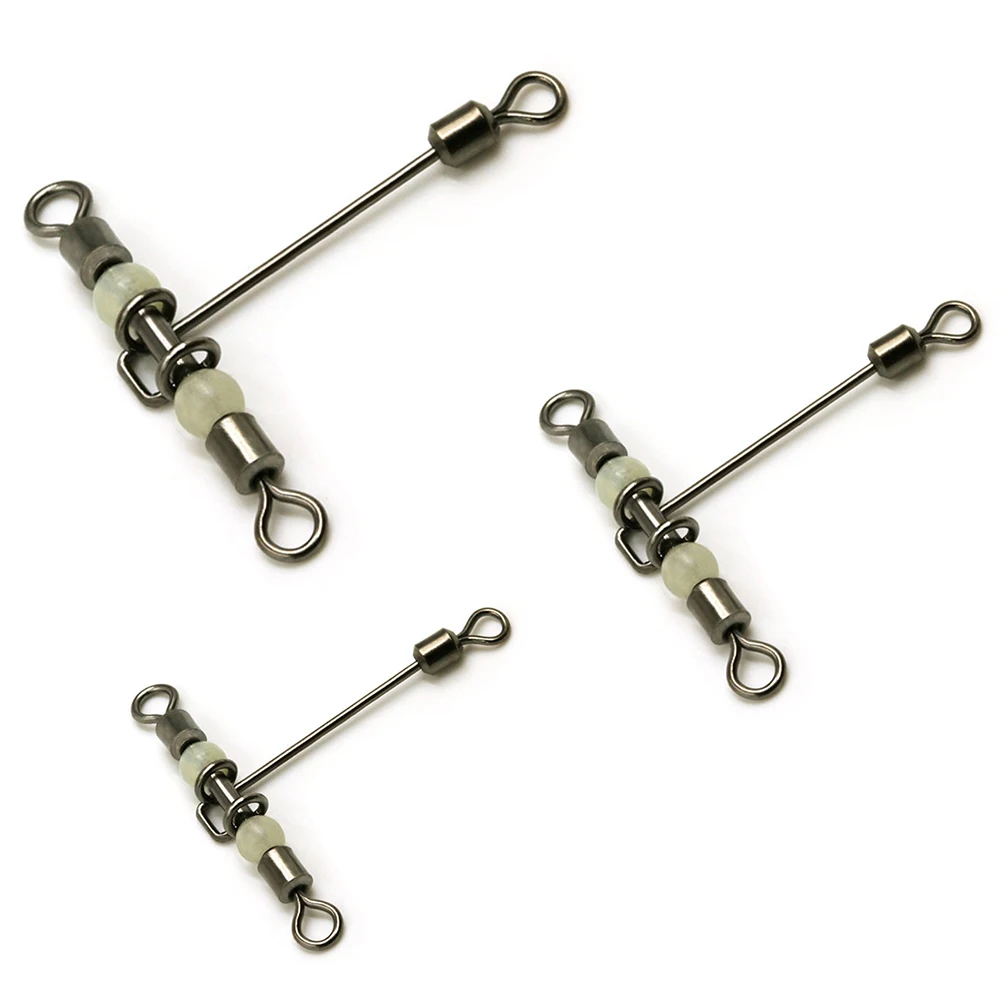 New 10Pcs Rolling Fishing Swivel With Pearl Beads 3 Way Luminous T-shape Cross-line Connector Carp Accessories | Спорт и развлечения