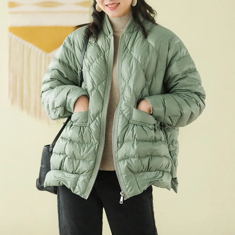Winter Down coat Women Large size Loose Warm Coat 2019 New Tops V-Neck Zipper Casual Female White duck down jacket |