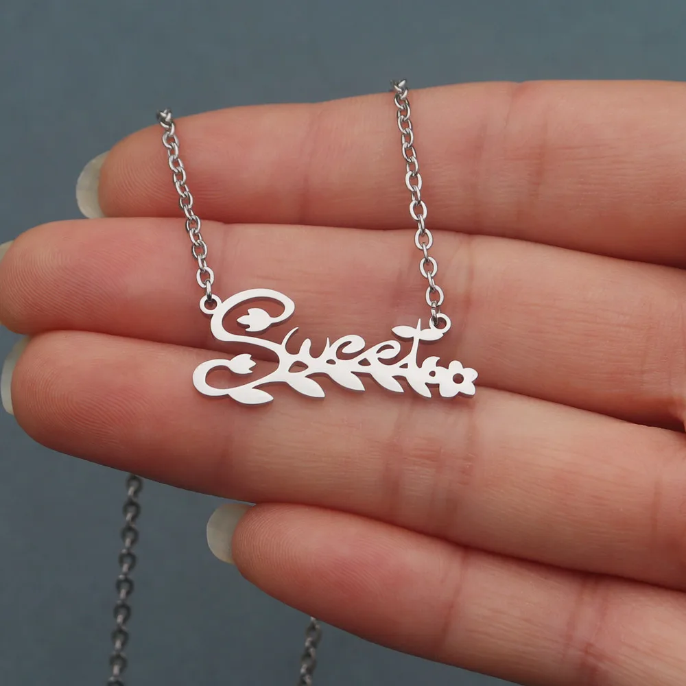 

10 шт./лот, золотая, серебряная цепочка, колье, модное, сладкое слово, ожерелье, ветка, подвеска из нержавеющей стали, ожерелья для женщин и девочек