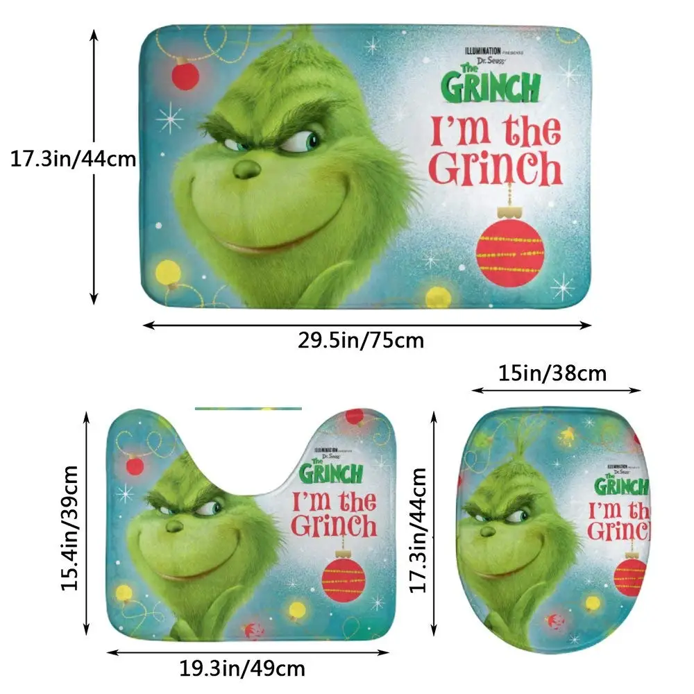 The Grinch Movie Christmas Waterproof Shower Curtain Carpet Cover Toilet Bath Mat Pad 4 Piece Set 3D Print Bathroom Decor | Дом и сад