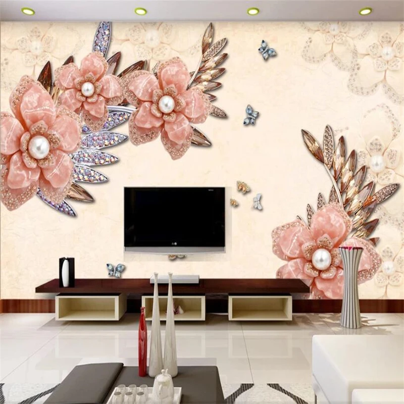 Пользовательские обои 3D фантазия ювелирные изделия бабочка любовь цветок ТВ фон