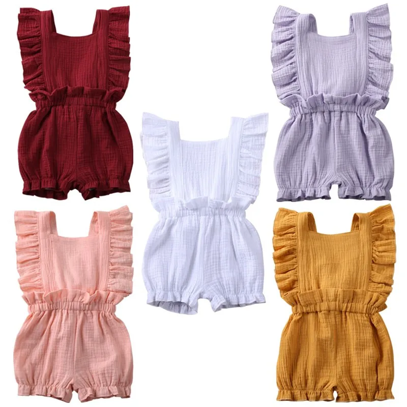 

Lovely Baby Girls Ruffle Solid O-neck Sleeveless Rompers Jumpsuit Outfit Summer Newborn Boys Girls Cotton Soft Clothes 6M-5Y
