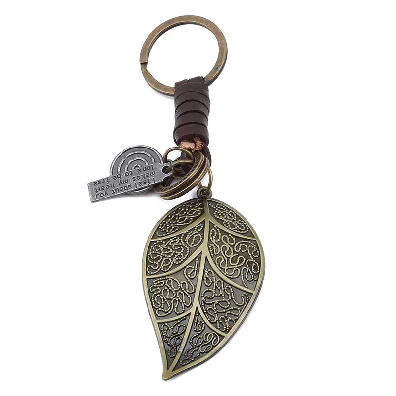 Креативный автомобильный брелок с листьями кожаные металлические автомобильные