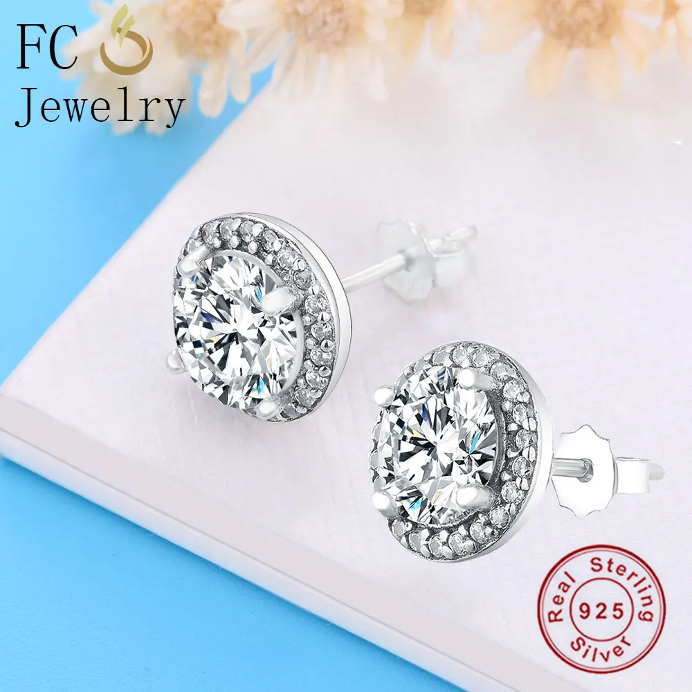 Женские серьги-гвоздики из серебра 925 пробы с прозрачным цирконием | Украшения и