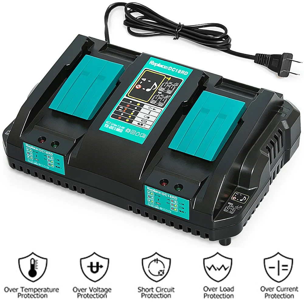 

US/EU/UK/AU Plug Replacement Double Batteries Charger For Makita 14.4V and 18V Li-Ion Battery BL1830 BL1430 DC18RC DC18RA BL1815