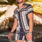 Летняя мода для мужчин комплекты с короткими рукавами для мальчиков с принтом с отложным воротником однобортные рубашки мужские Гавайские пляжные повседневные шорты для мальчиков костюмы из 2 предметов M-3XL