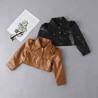 kids jackets for girls baby solid single breasted coats spring autumn fashion child kids outwear pu leather jackets 2 7y