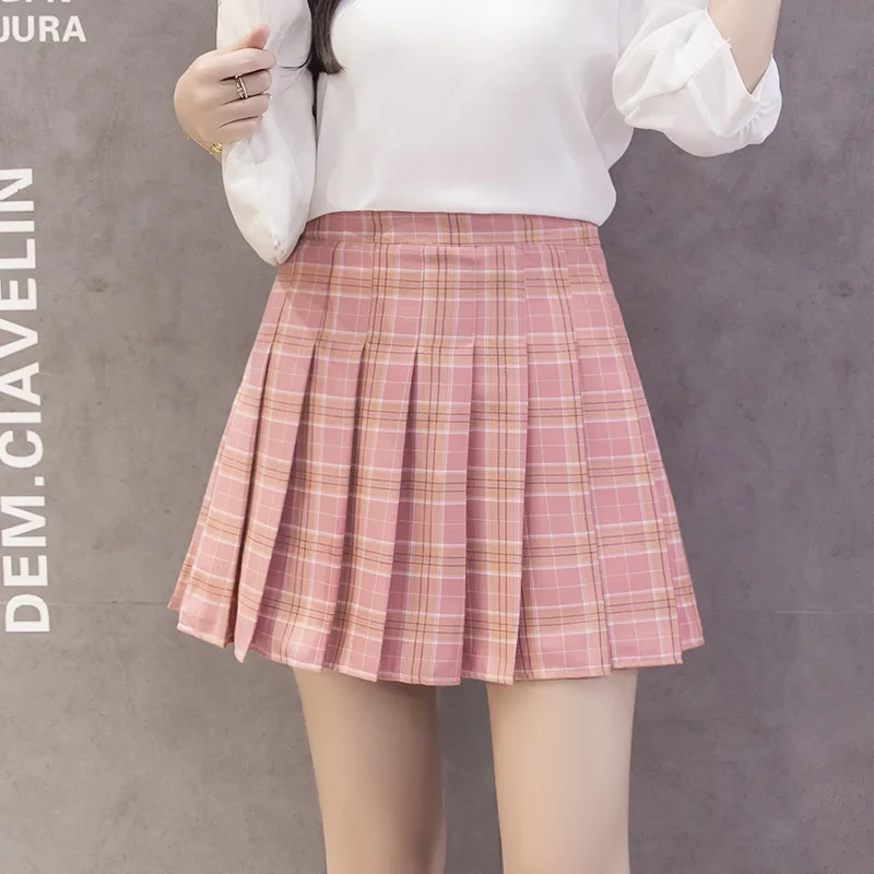 

Summer Women Pleated Skirts High Waist School Uniforms Girl Plaid Skirt J55