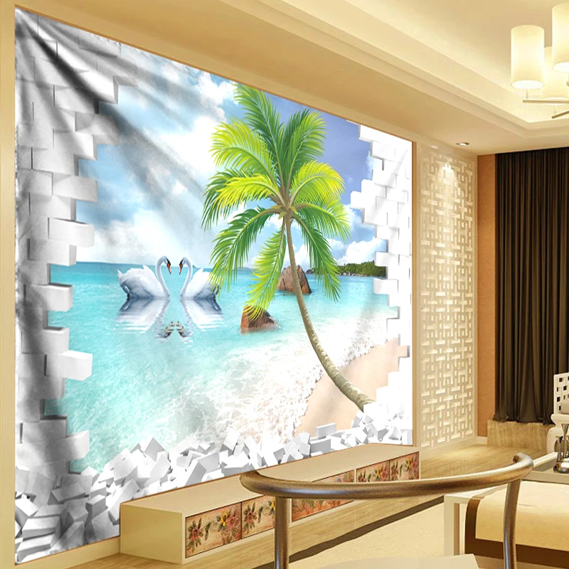 Кирпичная стена пляжный гобелен 3D Настенный подвесной Морской Декор