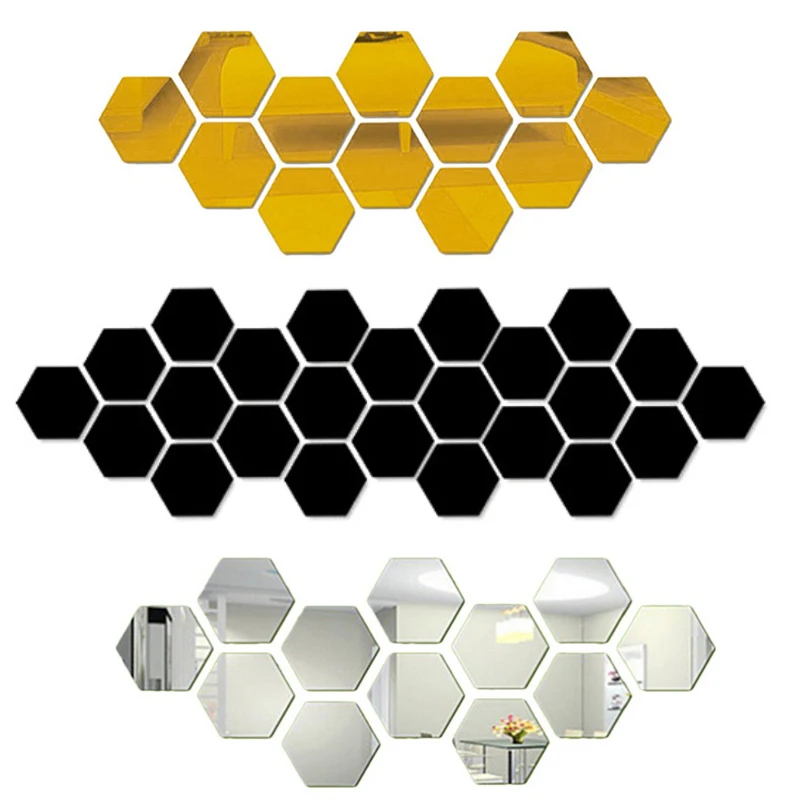 12 шт. 3D Шестигранная акриловая зеркальная Настенная Наклейка s DIY художественная