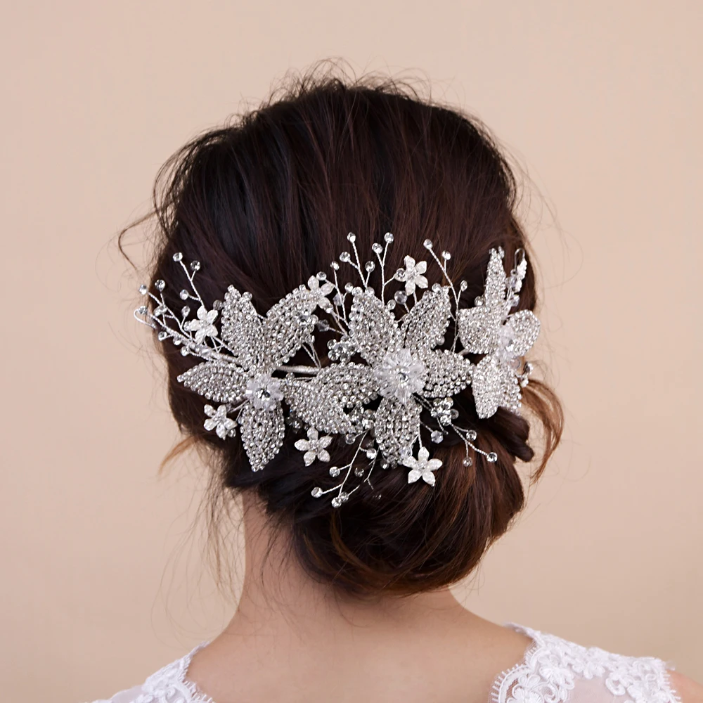 

Свадебная тиара стразы, серебристые и золотистые украшения для волос, свадебные аксессуары, роскошный головной убор с цветком для невесты
