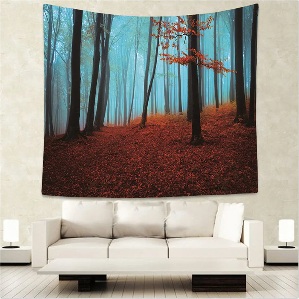 

Autumn Forest Orange Tapestry Wall Hanging Sunlight Decorative Wall Carpet Bohemian Large Mandala Indian Polyester Thin Blanket