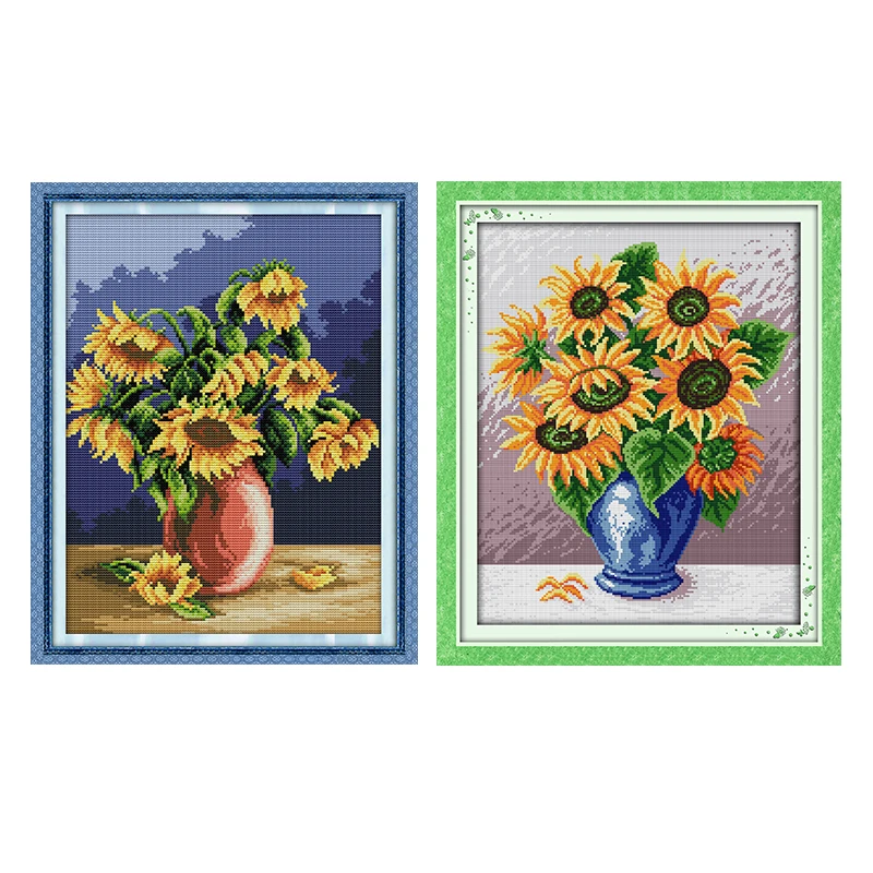 Подсолнух ваза узоры Счетный принт на холсте Китайский крестиком наборы вышивка