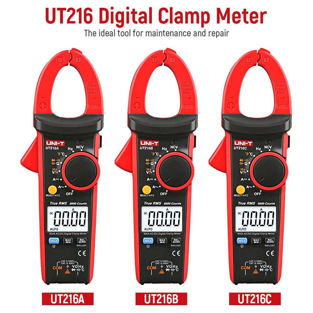 UNI-T UT216 Digital Clamp Meter True RMS 600A Automatic Range Ammeter DC AC Current Voltage Multimeter With Flashlight CA