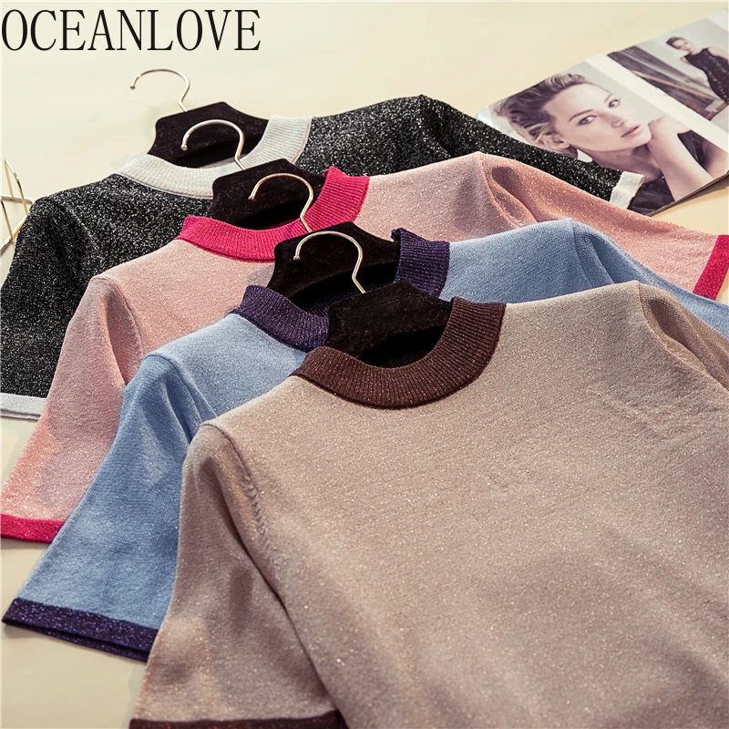 OCEANLOVE женские трикотажные топы с круглым вырезом 2020 коротким рукавом