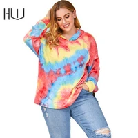 2021 autumn long sleeved t shirt color round neck pullover hooded sweater tie dye loose oversize casual women streetwear tops