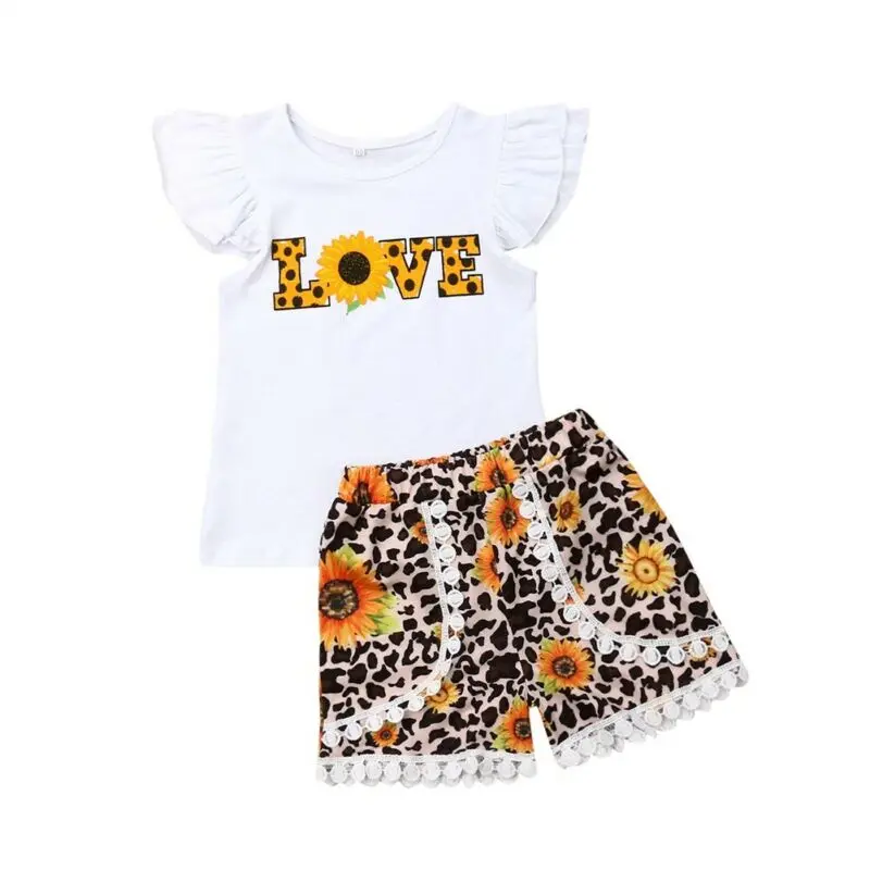 Детская футболка с принтом подсолнуха для девочек летний комплект из 2 предметов