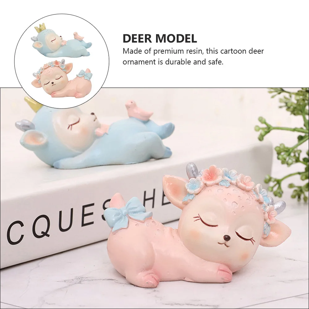 

2pcs Sika Deer Decorations Creative Car Adornment Cartoon Desktop Ornament