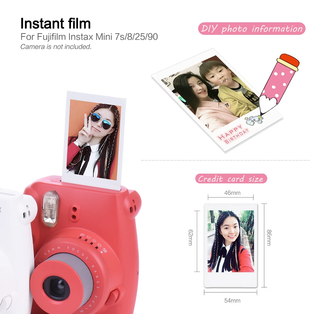 Пленка Fujifilm Instax Mini 20-100 листов 3-дюймовая белая фотобумага с краями пленка для Camera