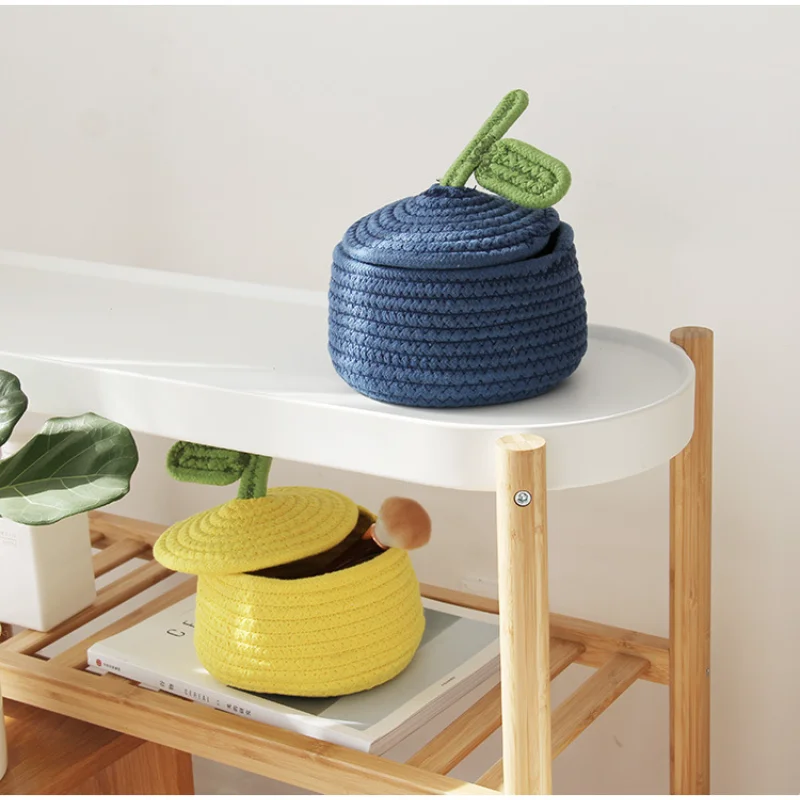 

Eco-friendly Cotton Sewing Kit Simple and Versatile Desktop Key Storage Basket Snack Sundries Storage Box with Lid Nordic Style