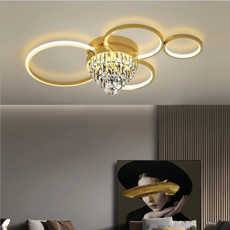 

Nordic copper light luxury master bedroom ceiling lamp crystal living room lamp post modern minimalist personality creative room