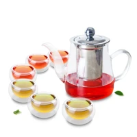 1x 7in1 kung fu coffee tea set big 740ml heat resisting glass tea pot w stainless steel infuser filter6 double wall layer cup