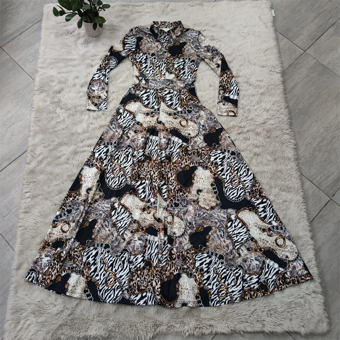 

Echoine Autumn Long Sleeve Print Maxi Long Dress Women Elegant V-neck Button Boho Vestidos Femme Casual Bohemion Women Dress